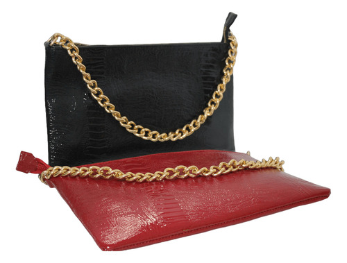 Cartera Mujer Muñequera Piel Charol Cadena Dorada Dama