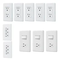 Comprar Kit 10 Placas Contactos Dúplex Y Triples, Apagador\u002Fcontacto Color Blanco