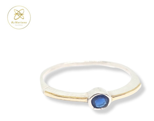 Anillo Plata Y Oro Fino Con Piedra Redonda Chica