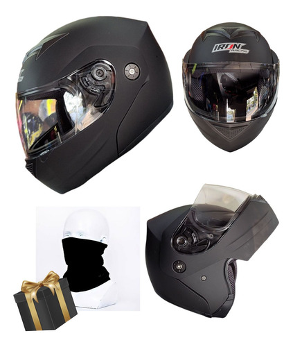 Casco Abatible Iron Racing 108 Certificado Negro Mate Negro Liso M