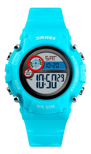 Reloj Niños Niñas Skmei 1477 Digital Alarma Cronometro Color De La Malla Celeste Color Del Fondo Blanco