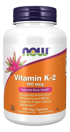 Vitamina K2, 250caps 100mcg, Now