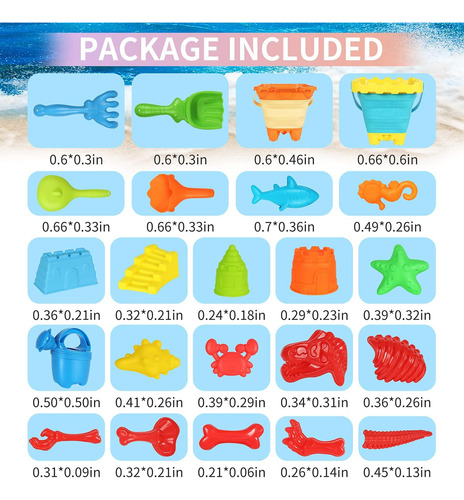 Set De Juguetes De Arena De Playa Elovien, 24 Piezas, Con Mo