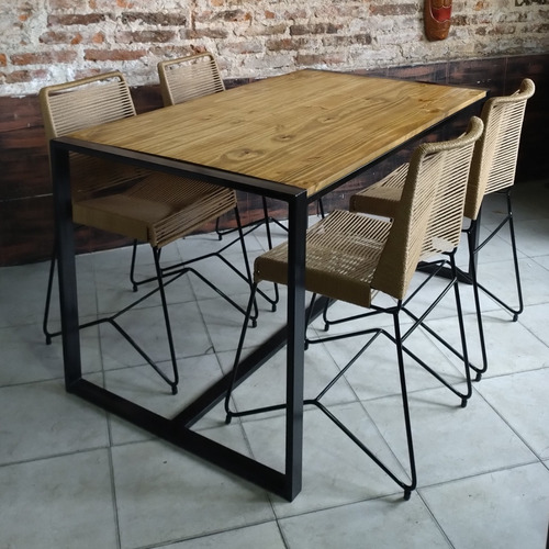 Imagen 3 de 3 de Mesa 140x80 Industrial + 4 Sillas Tulum Hierro Madera Cubo