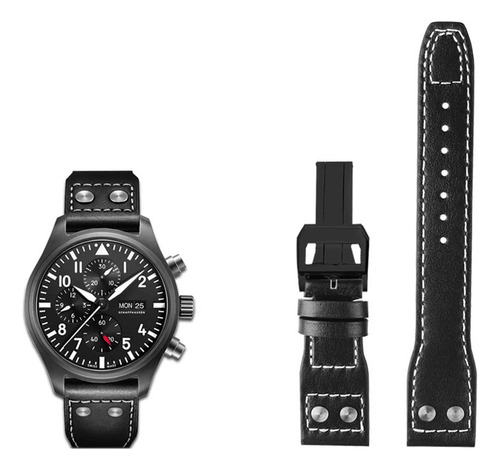 Pulseira De Relógio De Couro Genuíno De 21mm 22mm Para Iwc