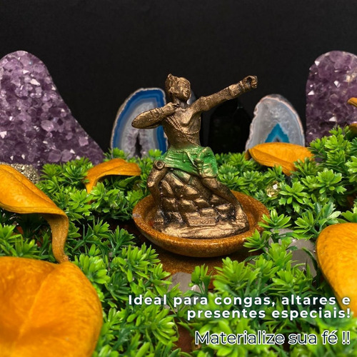 Mini Oxossi Imagem Umbanda Candomble Cor Dourado Studio Orion