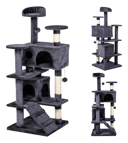 Gimnasio Rascador Torre Para Gato Refugio Cama Cueva 6 Color Gris