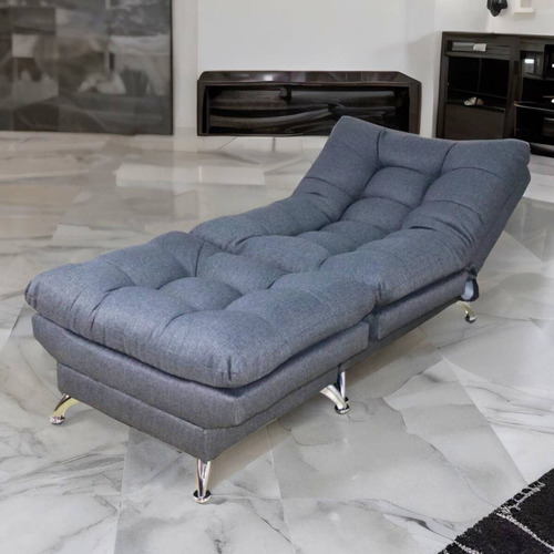 Sillón Con Taburete Futon Individual Sofa Cama Lino Hueso