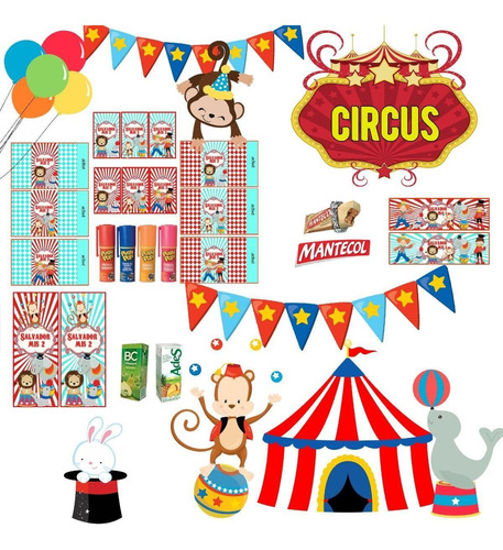 2 Kit Imprimibles Circo Vintage, Tarjetas,cumple, Candy Bar
