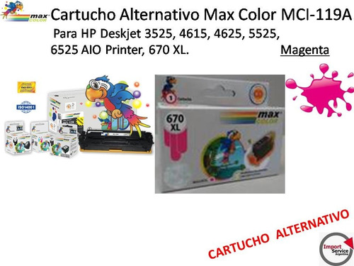 Cartucho Alternativo Max Color Mci-119a Para Hp Magenta