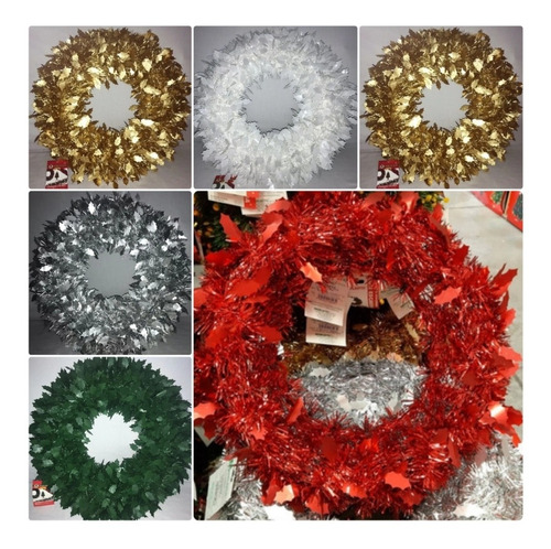 8 Corona Navideña Aro Con Hojas 50 Cm Decoración Navidad 