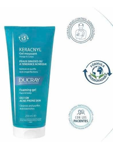 Ducray Keracnyl Gel Limpiador Facial Y Corporal 200 Ml Momento De Aplicación Día/noche Tipo De Piel Pieles Mixtas A Grasas O Con Tendencia Al Acn