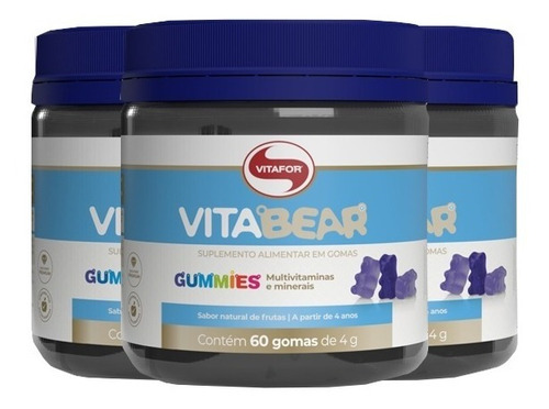 Kit 3 Vita Bear Vitafor Multivitáminico Infantil Gomas 200g Sabor Natural De Frutas