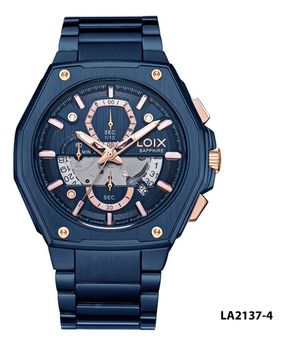 Reloj Hombre Loix® La2137-4 Pavonado Azul Con Tablero Azul