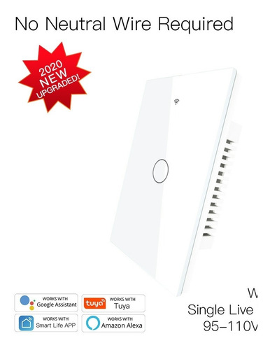 Imagen 2 de 5 de Interruptor De Pared Tuya Smart Wifi Simple 1ch Alexa Google