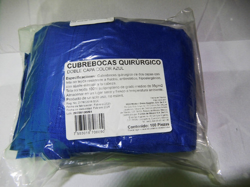 Cubrebocas Grado Quirurgico Doble Capa, 100 Pz Polipropileno