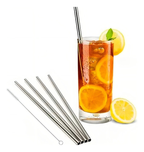 Kit 6 Canudo Em Aço Inox Com Escova De Limpeza Reutilizável