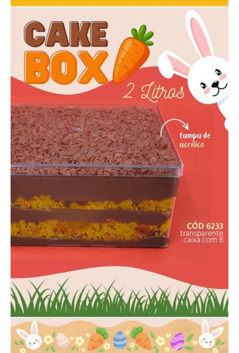 Cake Box Quadrada C/ Tampa Acrílica 2 L Doce Bolo Balas 8und