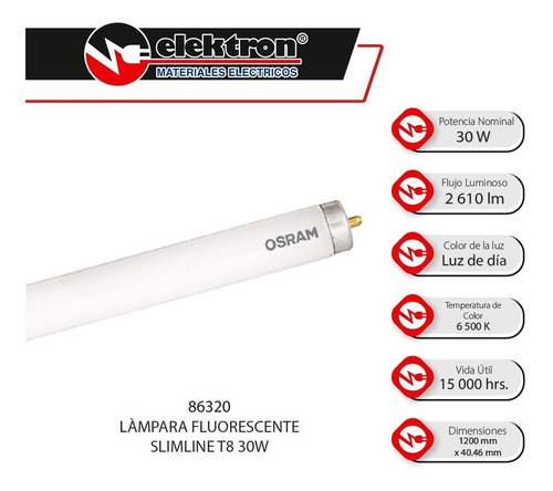 Imagen 2 de 6 de Lámpara Fluorescente Slimline Ledvance 86320 T8 30w