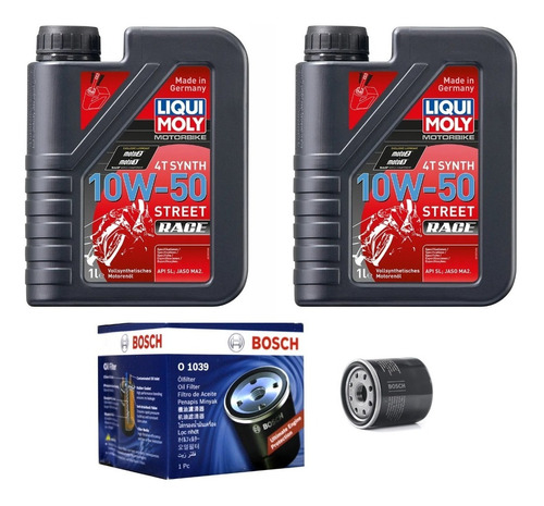 Pack 2lt Liqui Moly Street Race 10w50 + Filtro Aceite Bosch