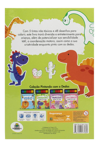 Pintando Com Os Dedos: Dinossauros, De Brijbasi. Editorial Brasileitura, Tapa Mole, Edición 1 En Português, 2024