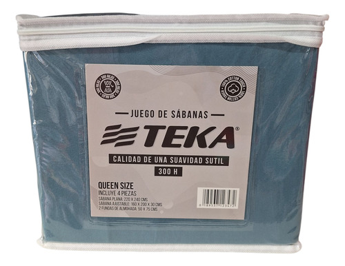 Sábanas Teka 300 Hilos Queen Liso Juego Completo Azul Petróleo Liso