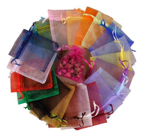 Pack 100 Bolsas Organza Tela Mix Colores Surtidos 10x15 Cm