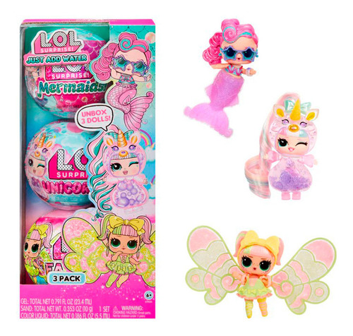 Muñeca Lol Surprise 09cm Agregale Agua Sirena Unicornio Hada