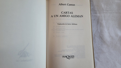 Imagen 6 de 9 de Cartas A Un Amigo Aleman Albert Camus Tusquets Marginales