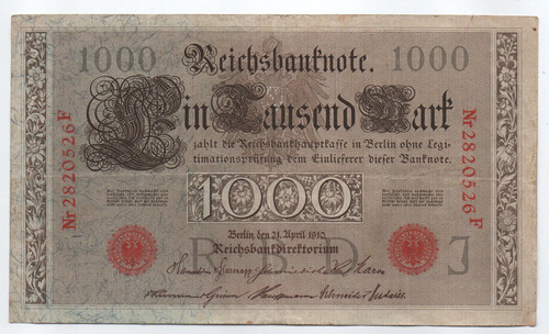 Billete Banco De Alemania 1000 Marcos 1910