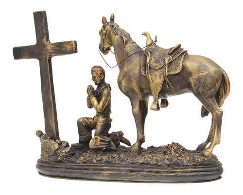 Imagem 3 de 4 de Escultura Prayer Cowboy Em Resina Pintura Envelhecida Home W