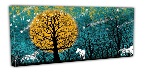 Cuadro Lienzo Canvas 65x100cm Bosque Caballos Ilustracion