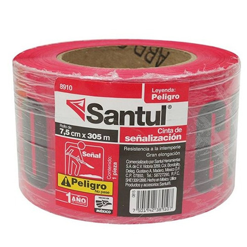 Cinta De Señalizacion Santul 8910 Peligro Rojo 305 Mts