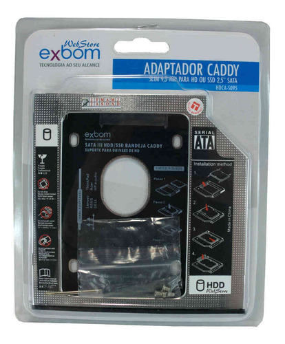 Imagem 1 de 8 de Adaptador Case Caddy Hd Ssd Sata 2.5 Gaveta Notebook 9,5mm