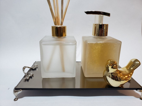 Imagem 4 de 6 de Kit Lavabo Frasco Cubo Fosco+ Bandeija + Passaro +brinde