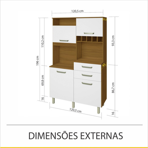 Armário De Cozinha 4 Portas 2 Gavetas Jr Com Porta Garrafas