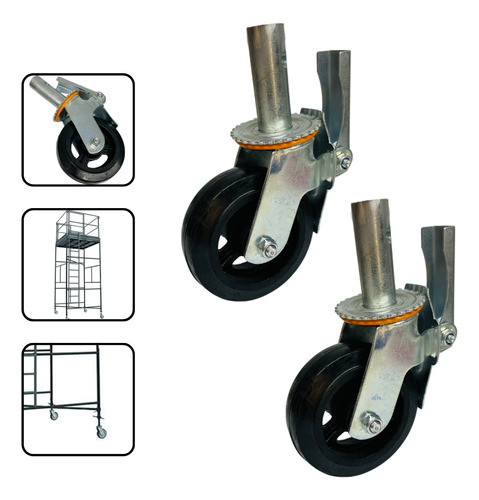 Roda De Borracha 150mm Andaime Com Trava Tubo De 10cm - 2pçs