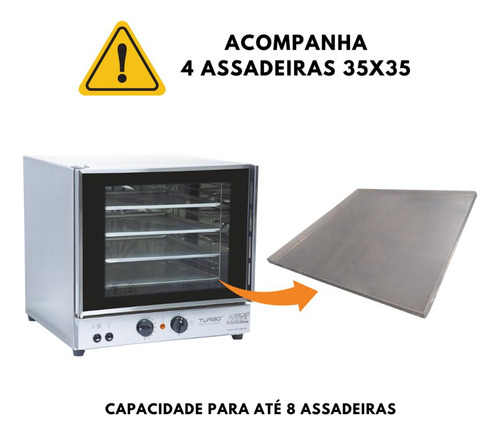 Forno Turbo Industrial Com 4 Bandejas 3040w Em Inox Fetp-4 220v