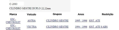 Cilindro Mestre D.astra 95/96 Sit.ate Vectra 94/96 Ate S/abs