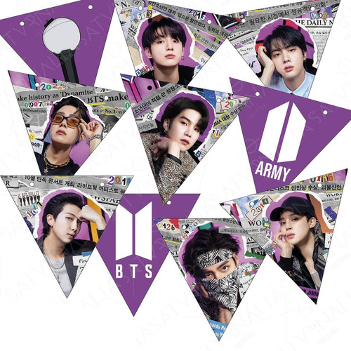 Banderines X 10 Bts Cotillon Fiesta Army Kpop Cumpleaños