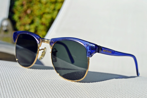 Anteojos De Sol Vintage Combinados Marco Azul Negro Azul Dorado