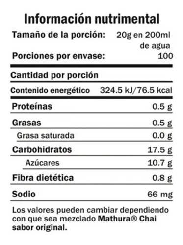 Te Chai Vainilla 1 Lata De 160g Marca Mathura