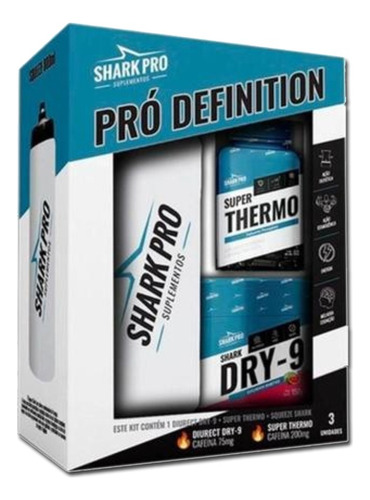 Kit Pré Treino Shark ( Dry - 9 ) + Super Thermo + Squeeze Sabor Melancia