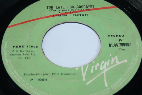 Jch- Julian Lennon Too Late Goodbyes Rock 45 Rpm (Usado)