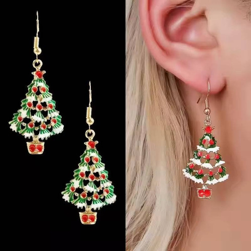 Aretes Pendientes Árbol Navidad Decorado Esferas Moda