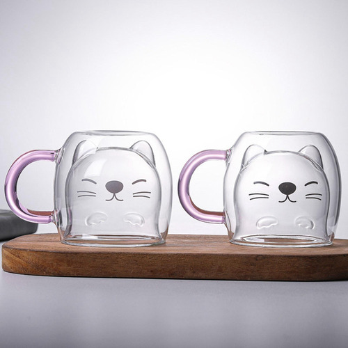 A, For 2x Taza Cristal Con Forma Oreja Gato, Taza