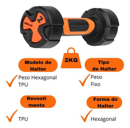 Halter Studio 2kgs Peso Hexagonal Exercícios Musculaçãovollo