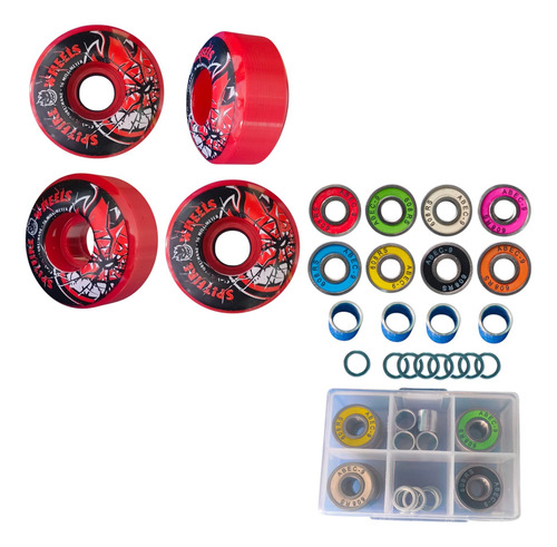 Ruedas Spitfire 54mm + Baleros Abec 9 Multicolor Rojo Estampado