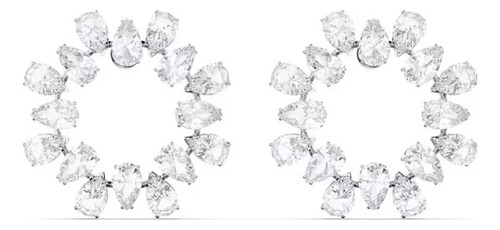 Aretes Swarovski Millenia Círculo Blanco Baño De Rodio