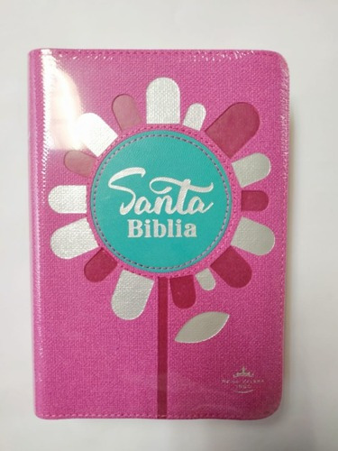 Biblia Chica Rvr1960 Imitación Piel Rosa Con Flor